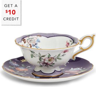 Wedgwood Wonderlust Teacup & Saucer Set Midnight Crane With $10 Credit