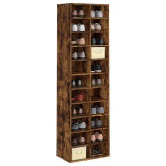 Berkfield Home Shoe Cabinet Smoked Oak 54x34x183 cm Engineered Wood in Brown | Size: 54 x 34 x 183 cm