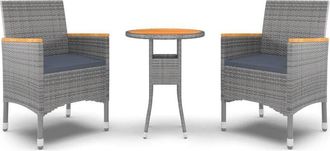 vidaXL Juego De Comedor De Jard&iacute;n 3 Piezas Rat&aacute;n Sint&eacute;tico Gris Vidaxl