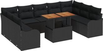 vidaXL Vidaxl - Garden Sofa Set with Cushion 10 pcs Black 100 x 55 x 73 cm