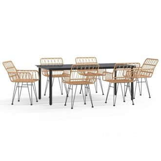 Berkfield Home 7 Piece Garden Dining Set Poly Rattan in Brown