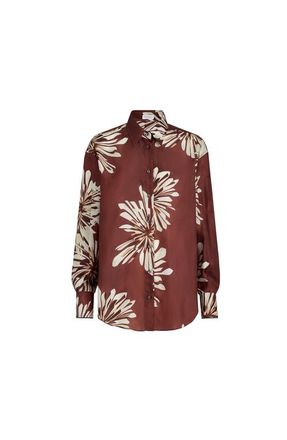 Brunello Cucinelli Bloom print pongee shirt in Bordeaux at Nordstrom, Size 3X-Large Eu