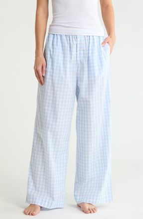 Nordstrom Rack Cotton Poplin Pants in White- Blue Ella Gingham at Nordstrom Rack, Size X-Small