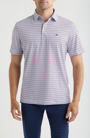 Vineyard Vines Stripe Sankaty Short Sleeve Performance Polo in White/hull Blu/red at Nordstrom, Size Xx-Large