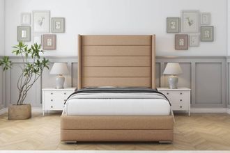 Sloomy Sterling Dumfries Frame-Mattress - 50 Upholstered Wingback Headboard in Light Brown | Size: Small Double