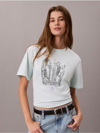 Calvin Klein Jeans Calvin Klein Womens Cityscape Graphic Crewneck Tee - Blue - XL