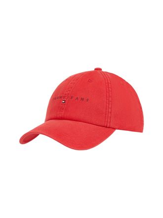 Tommy Jeans Baseball Cap TOMMY JEANS TJM LINEAR WASHED CAP, Herren, rot (rot hot), Web, Baumwolle, unifarben, Caps Baseball Cap, Logostickerei, Tommy Jeans Schrif