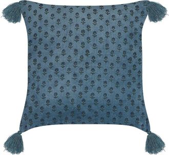 Beliani Beliani - Coj&iacute;n De Terciopelo Azul Oscuro 45 X 45 Cm Algod&oacute;n Floral Bloque Impreso Ribes