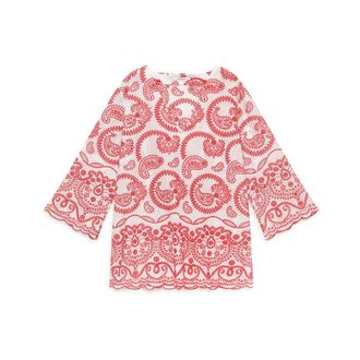 Maliparmi Blouses, female, Red, Size: XL Broderie Anglaise Shirt