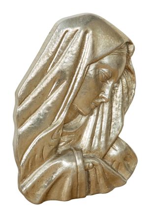 Biscottini International Biscottini - Ornamento De Pared Cara De Virgen Acabado Plateado Hecho En Italia