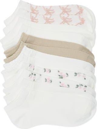 LEMON 6-Pack Ankle Socks in White /Beige at Nordstrom Rack
