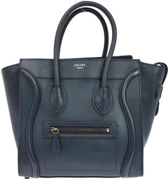Celine Luggage Grainy Leather Navy Leather Handbag (Pre-Owned)