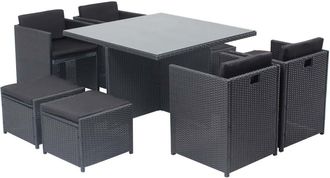 Concept Usine Sal&oacute;n de jard&iacute;n encastrable 8 personas de resina trenzada negro/negro