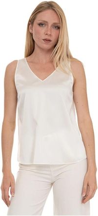 Emporio Armani Silk Satin V-neck Top - Dames - Tops zonder mouwen - Wit - L - Satijn - Tops