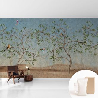 Tulup Tapete Vliestapete Mit Kleber F&uuml;r Wohnzimmer Schlafzimmer K&uuml;che - Wanddekoration V&ouml;gel In Den B&auml;umen 416x254 Cm