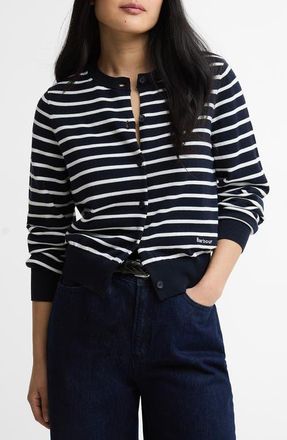 Barbour Baiton Stripe Cotton Cardigan in Dark Navy Stripe at Nordstrom, Size 12 Us