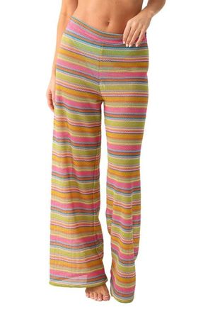 PQ Swim Meg Stripe High Waist Cover-Up Pants in Rainbow at Nordstrom, Size X-Small
