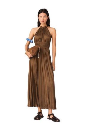 Maje Pleated maxi dress in Brown at Nordstrom, Size 40 Eu