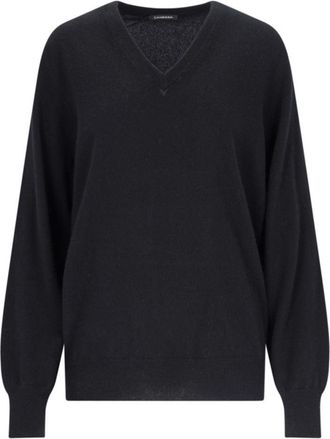 Canessa V-Neck Sweater In Black Cashmere Ribbed Trim