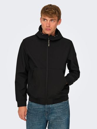 Only & Sons Softshelljacke ONLY & SONS ONSBOWIE SOFTSHELL BOMBER NOOS, Herren, Gr. XXL, schwarz, Web, Obermaterial: 100% Polyester, unifarben, regular fit, Rippb&uuml;