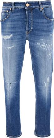 Pantaloni Torino Blauwe Denim Jeans met Rips en Logo Patch - Heren - Slim Fit Jeans - Blauw - W30 - Denim - Jeans