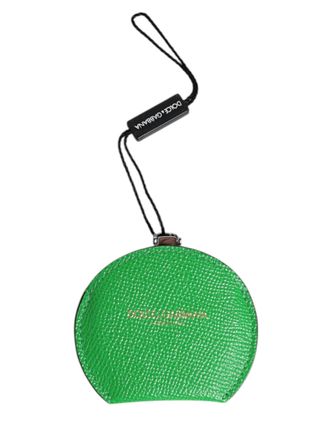 Dolce & Gabbana Womens Green Calfskin Leather Round Logo Hand Mirror Holder Accessory