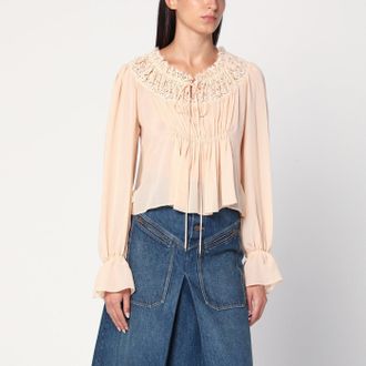 Chlo&eacute; Camicia con laccetto in georgette di seta rosa