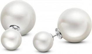 Allurez Freshwater White Round Pearl Double Pearl Studs 14k White Gold (8-11mm)