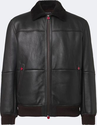 Kiton Shearling-trimmed leather bomber jacket