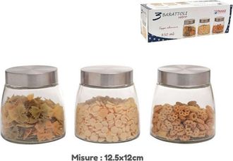 Trade Shop Trade Shop - Set 3 Tris Barattoli Con Coperchio Vetro Contenitori Pasta Biscotti 850ml 747646