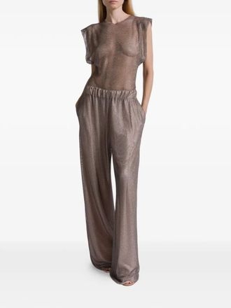 Alberta Ferretti Wide Leg Crystals Net Trousers