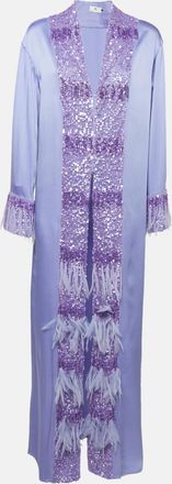Elisabetta Franchi Purple Embellished Satin Kaftan Dress
