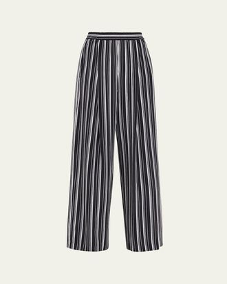 Michael Kors Striped Silk Pleated Wide-Leg Pajama Pants