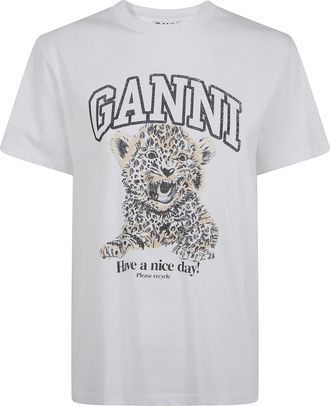 Ganni T-Shirt Relaxed Basic Jersey Leopard