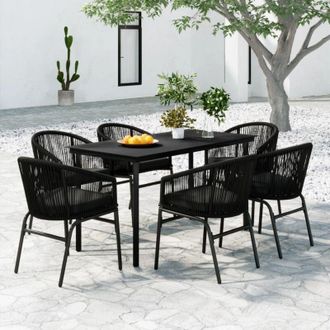 vidaXL Juego De Comedor Para Jard&iacute;n 7 Piezas Negro Vidaxl