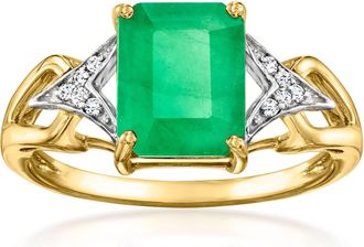 Ross-Simons Emerald Ring With Diamonds in 14kt Yellow Gold