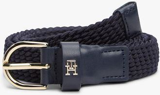 Tommy Hilfiger Womens Rounded-Buckle Woven Elastic Belt - Blue - 40