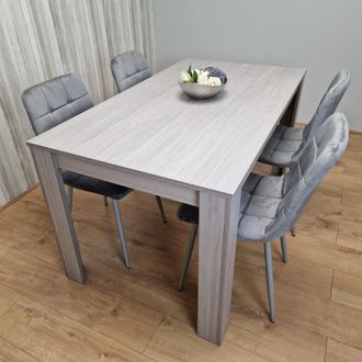 Kosy Koala Dining Table & 4 Chairs Grey 4 Grey Velvet Chairs Wood Dining Set Furniture in Brown