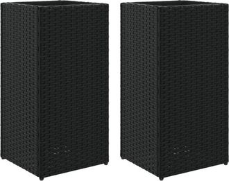 vidaXL Garden Planters 2 pcs Black 30x30x60 cm Poly Rattan vidaXL