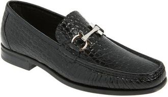 Ferragamo Croc Embossed Loafer in Nero at Nordstrom, Size 10.5
