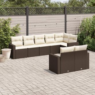 vidaXL Set Sof&aacute;s De Jard&iacute;n 8 Piezas Y Cojines Rat&aacute;n Sint&eacute;tico Marr&oacute;n Vidaxl