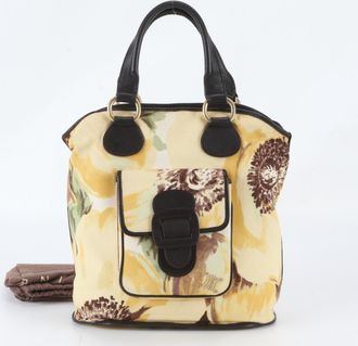Celine Brown Yellow Leather Canvas Handbag Shoulder Bag Tote Bag (Pre-Owned)