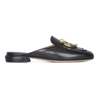 Ferragamo Gancini Fringed Mule - Dames - Slip ons - Zwart - 38 1/2 EU - Leer - Schoenen