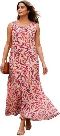 Roaman's Hand Crinkled Sleeveless Dress in Sunset Coral Leaves at Nordstrom, Size 36