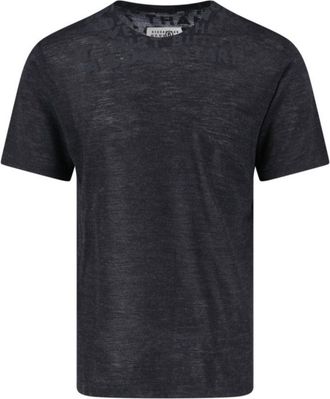 Maison Margiela Crew Neck Black Wool T-Shirt With Bold Logo Print
