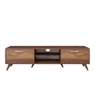 Hanah Home Hanah Home - Mueble Tv, 2 Puertas Abatibles, 2 Nichos Abiertos En El Medio Decorado En Madera De Nogal L180 Cm