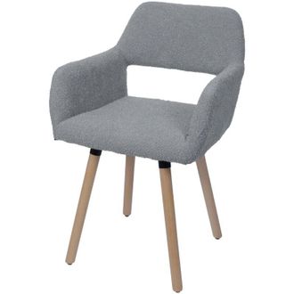 Hhg Sedia da pranzo HHG 873 ii, poltroncina cucina imbottita, legno Stoffa/tessuto boucl&eacute; (450g/m&sup2;), grigio