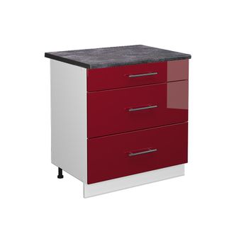 Vicco Mueble Bajo De Cocina Fame-line, Rojo Burdeos Alto Brillo, 80 Cm Con 3 Cajones, Et Antracita, Vicco