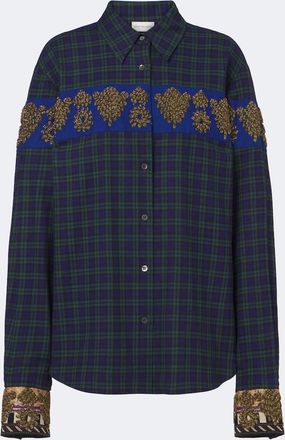 Dries Van Noten Checked embroidered cotton flannel shirt
