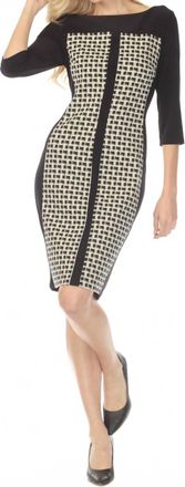 Joseph Ribkoff Geometric Jacquard Sheath Mini Dress In Black Off-White